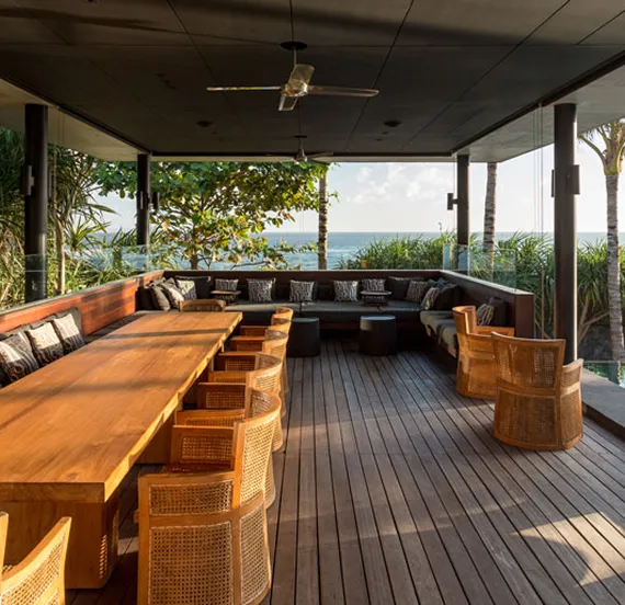 Modern villa interior with dining area